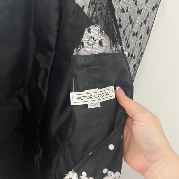 Victor Costa Black & White Long Sleeve Cocktail Dress VINTAGE - Picture 6 of 6